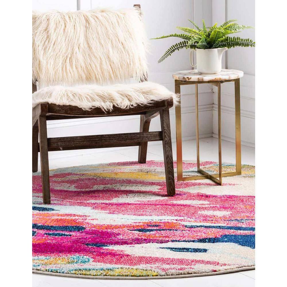 Unique Loom Estrella Collection Area Rug - Laurnell (6' 1" Round Pink/Orange)