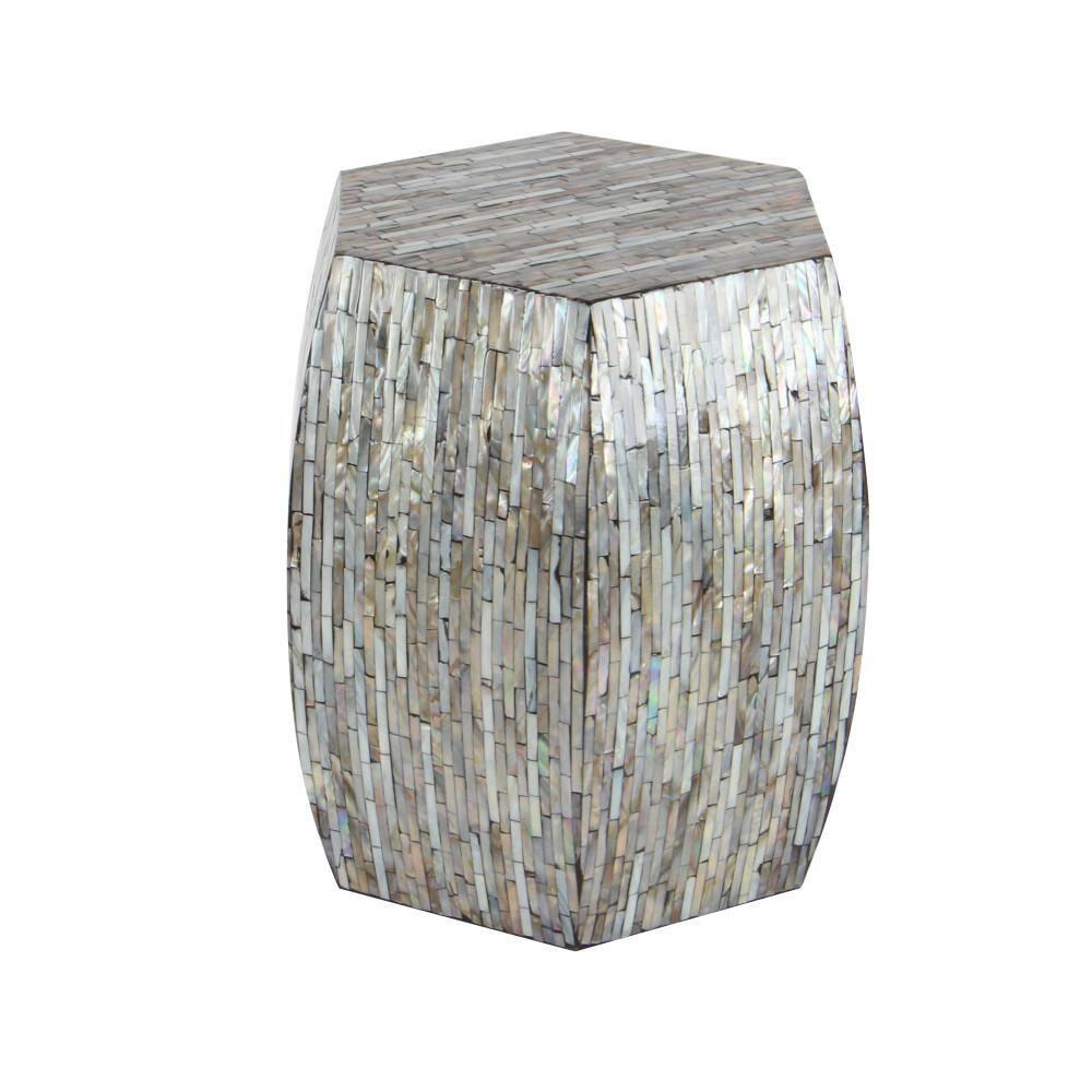 Wrought Studio™ Alissa Mother of Pearl Shell Handmade Shell Mosaic Hexagon Side End Gray Accent Table with Brown Accents