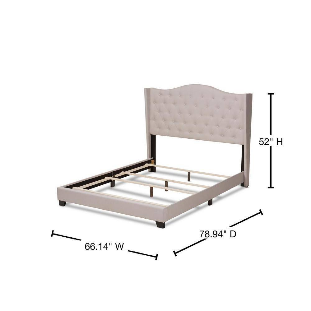 Baxton Studio Queen Alesha Bed Beige: Modern Contemporary Design, Engineered Wood Frame, Curved Winged Headboard