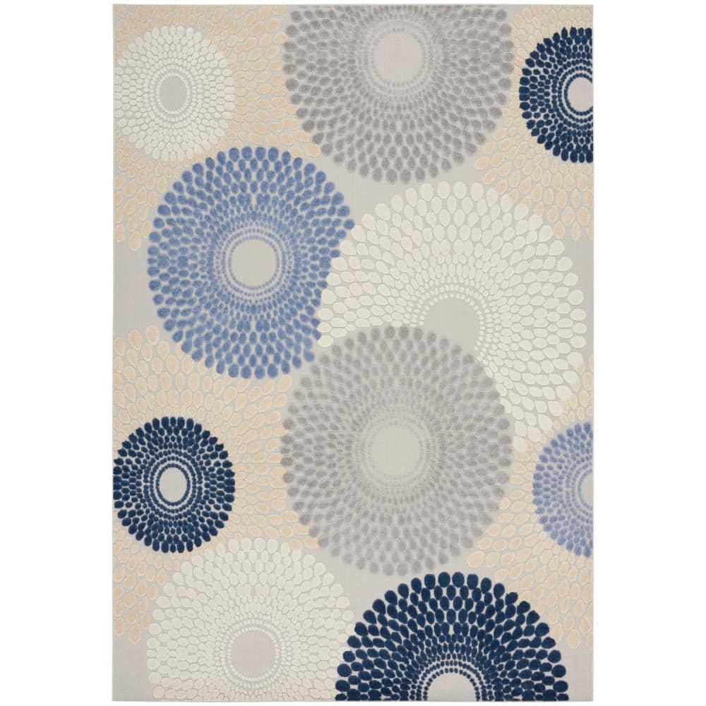Nourison Aloha Bold Geometric Flatweave High-Low Indoor Outdoor Area Rug Blue/Grey 7'10" x 10'6"