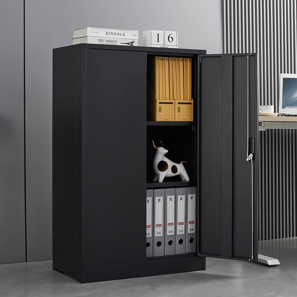 Metal Storage Cabinet,Black Metal Cabinet with Doors and Shelves,Garage Storage Cabinet with Lock,Short Steel Cabinet,Lockable Storage Cabinet for Home,Office,Shop,Garage Cabinets