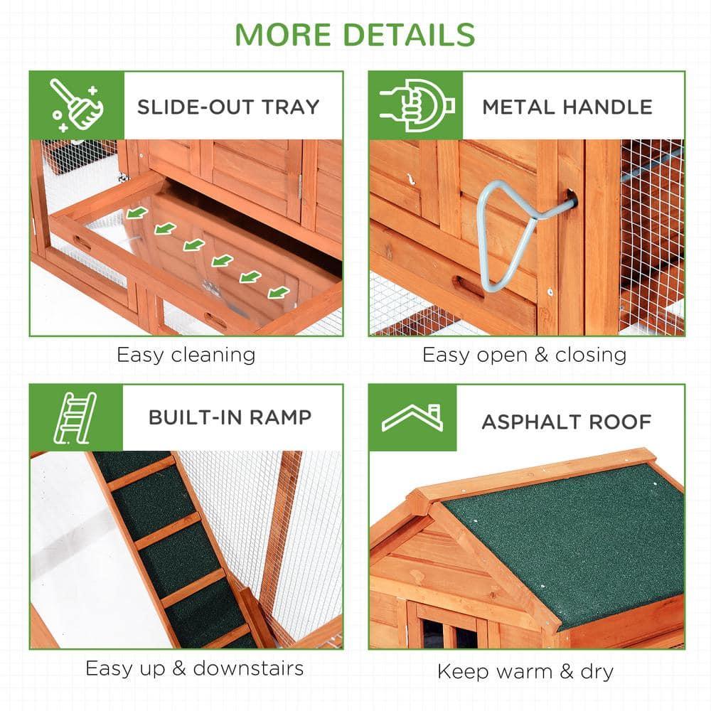 PawHut 124" Dual Chicken Coop, Wooden Large Chicken House, or Rabbit Hutch, Hen Poultry Cage Backyard with Outdoor Ramps and Nesting Boxes, Natural