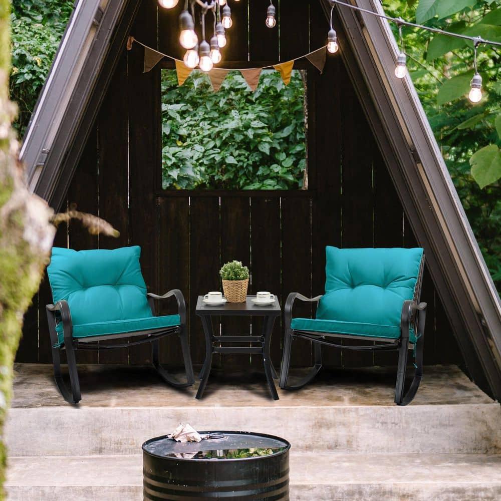 Mercury Row® Preciado 3 Piece Outdoor Patio Set With Cushions-Rocking Chair for Balcony, Lawn and Porch