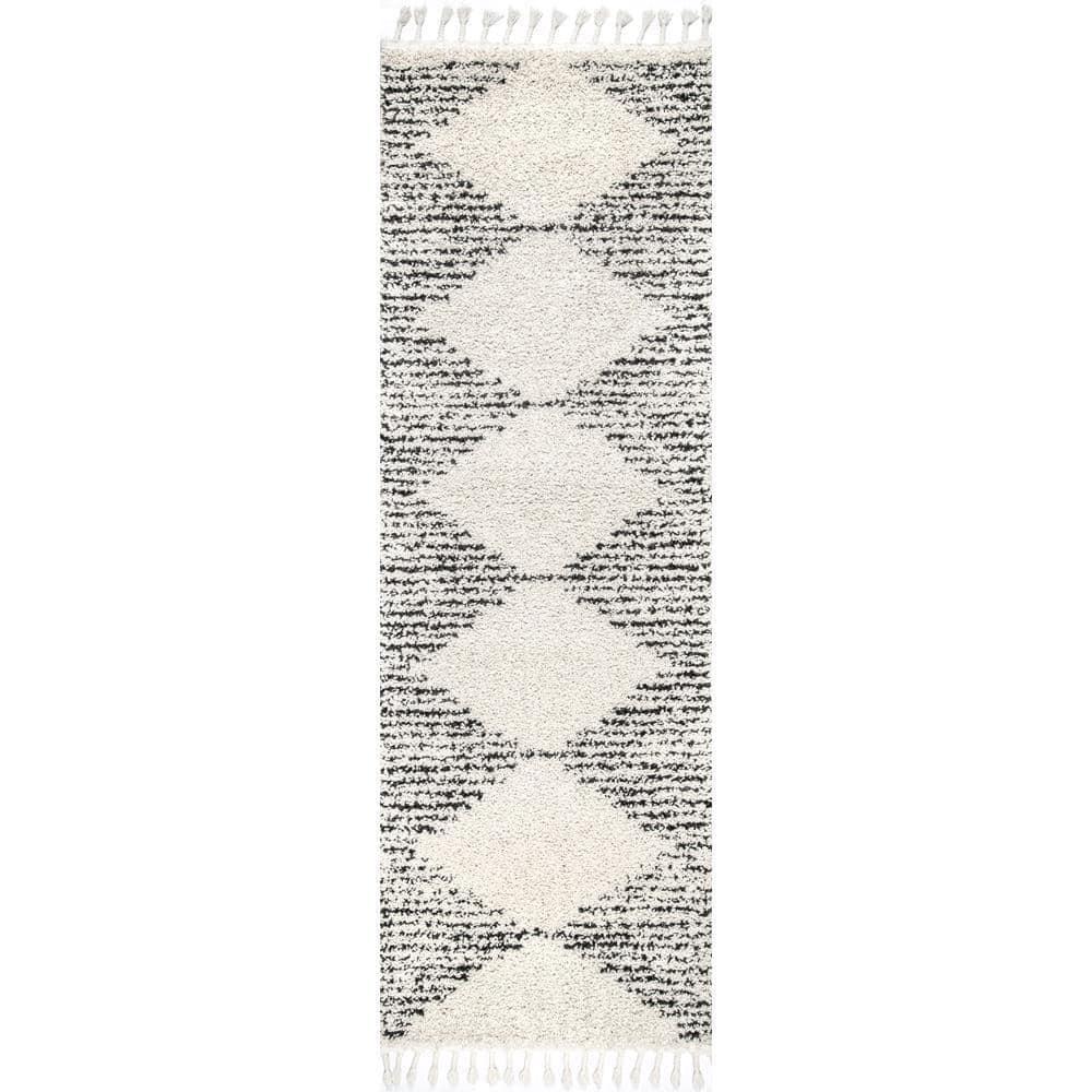 Nuloom Bria Trellis 2x6 Runner Shag Indoor Area Rug for Living Room Bedroom Dining Room Nursery Entryway Hallway, Off White/Charcoal