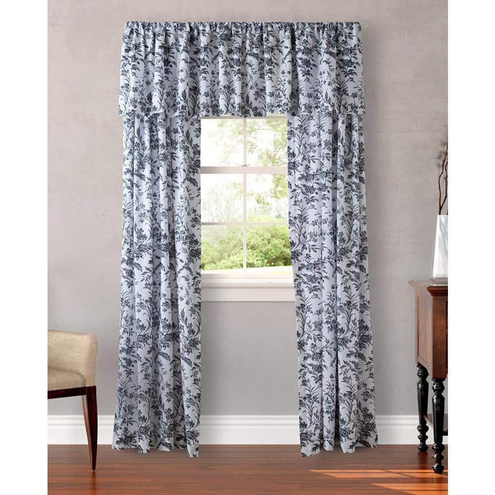 Laura Ashley Amberley Black/White Floral 100% Cotton Pole Top Window Valance 86 inches