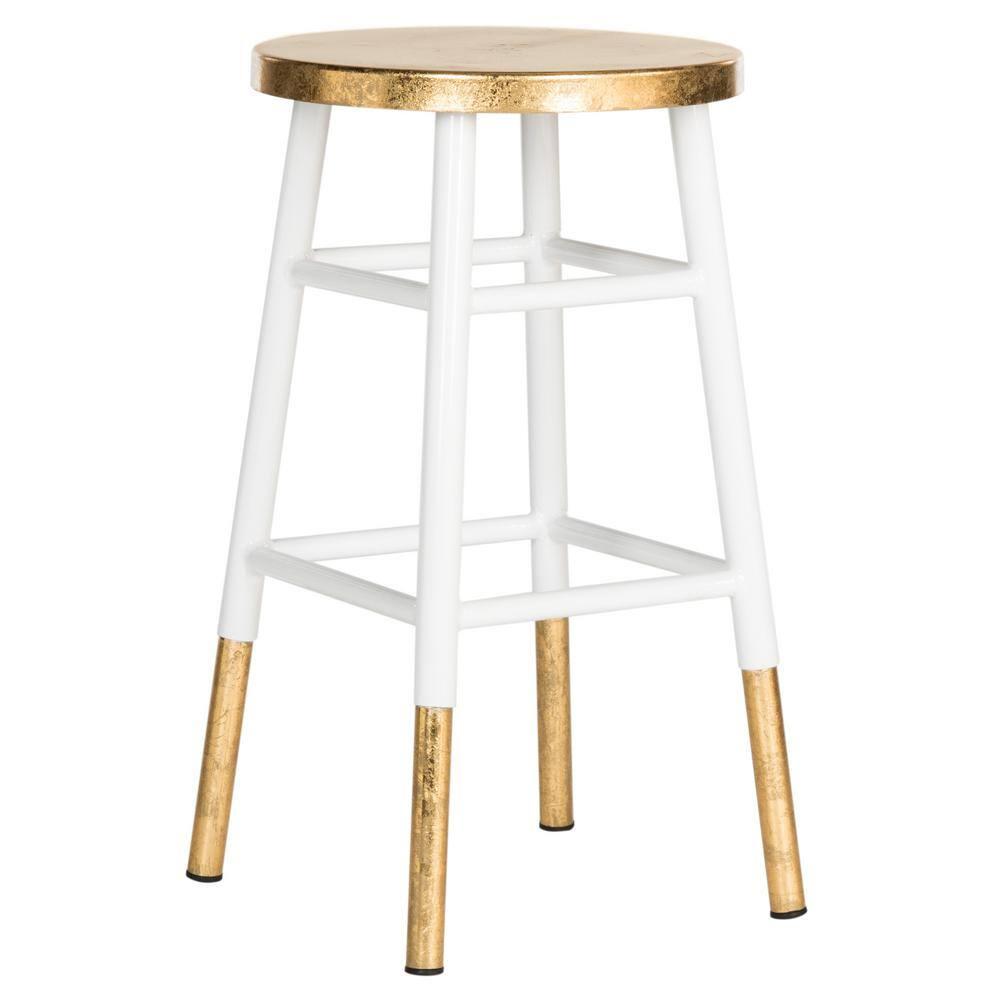 Emery Dipped Gold Leaf Counter Stool - FOX3231 - White/Gold - Safavieh Couture