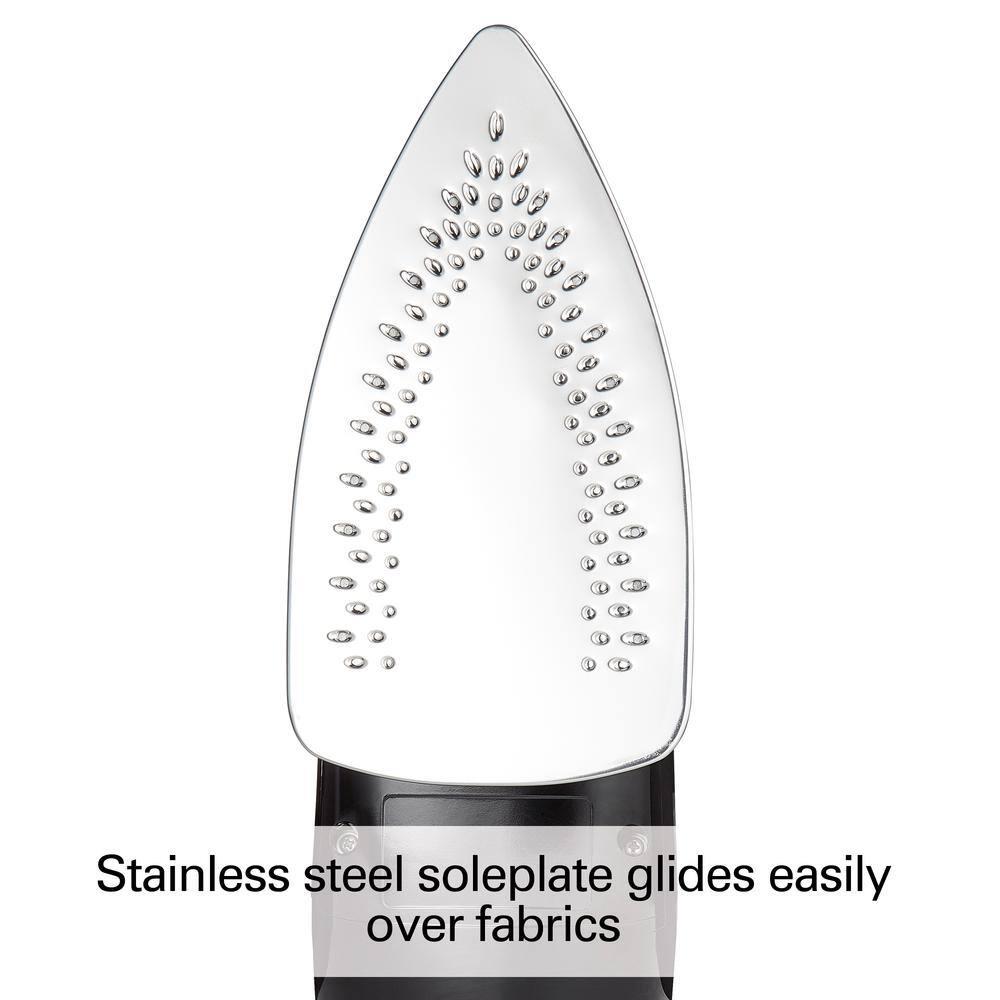 Hamilton Beach Retractable Cord Iron, Black, Stainless Steel Soleplate, 14290