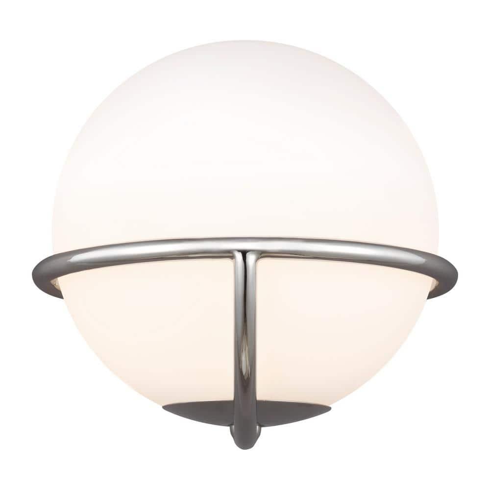 Ellen Crafted Polished Nickel 1-Light Wall Sconce with White Opal Glass
