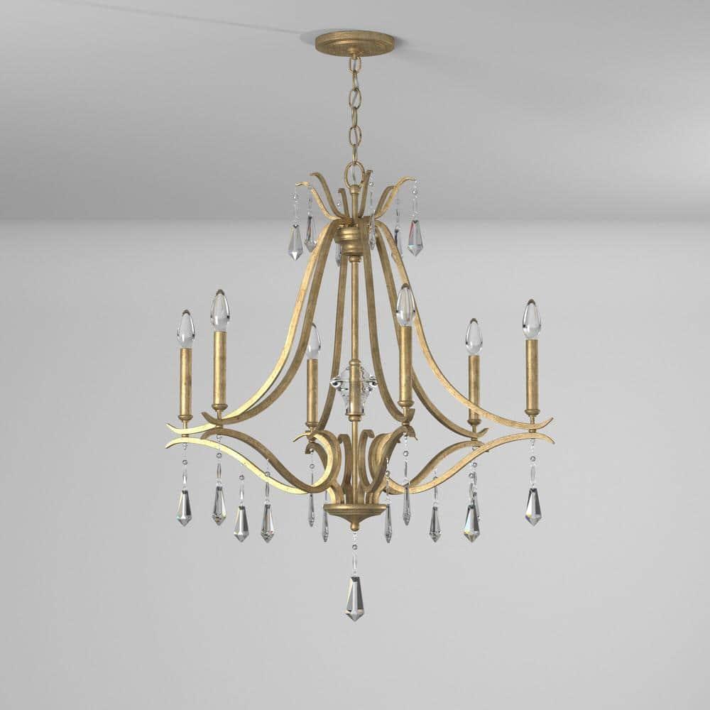Minka Lavery Aged Brio Gold Chandelier 26 3/4" Wide French Clear Crystal 6-Light Fixture for Dining Room House Kitchen Entryway