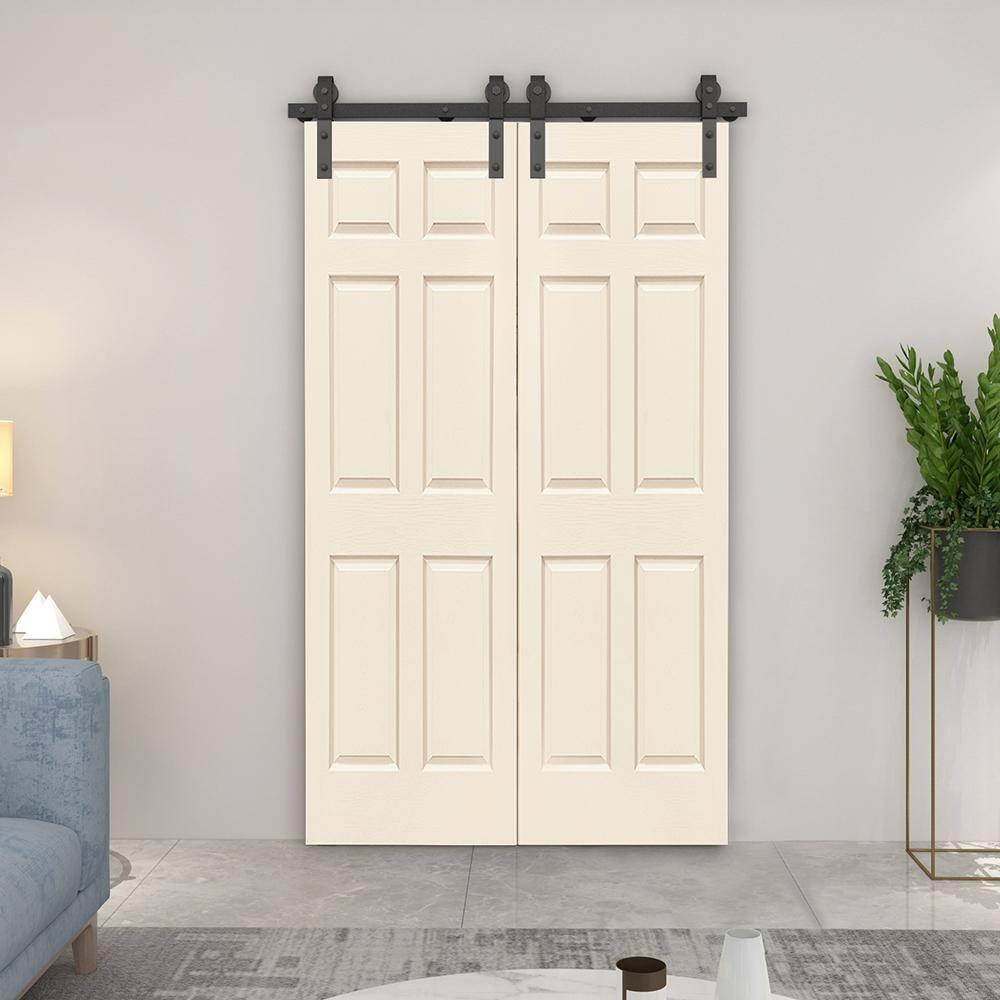 Calhome Paneled MDF Composite Double Bifold Barn Doors with Installation Hardware Kit