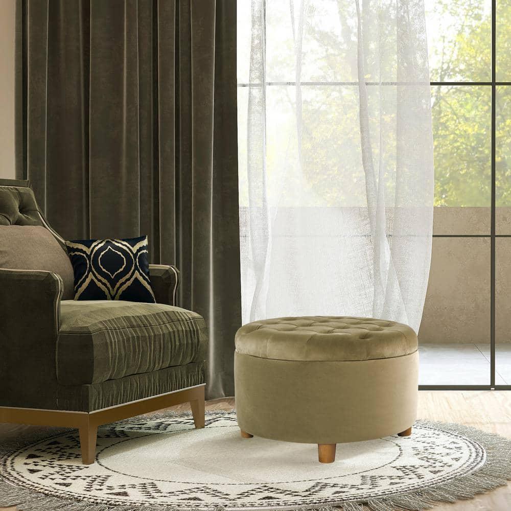 Tufted Round Storage Ottoman Light Sage Green Velvet - HomePop
