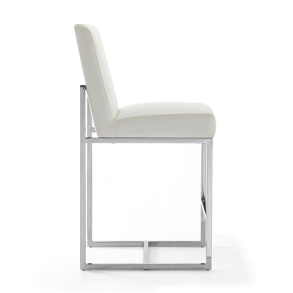 Manhattan Comfort Set of 3 Element Upholstered Stainless Steel Counter Height Barstools Pearl White: Faux Leather, No Assembly Required