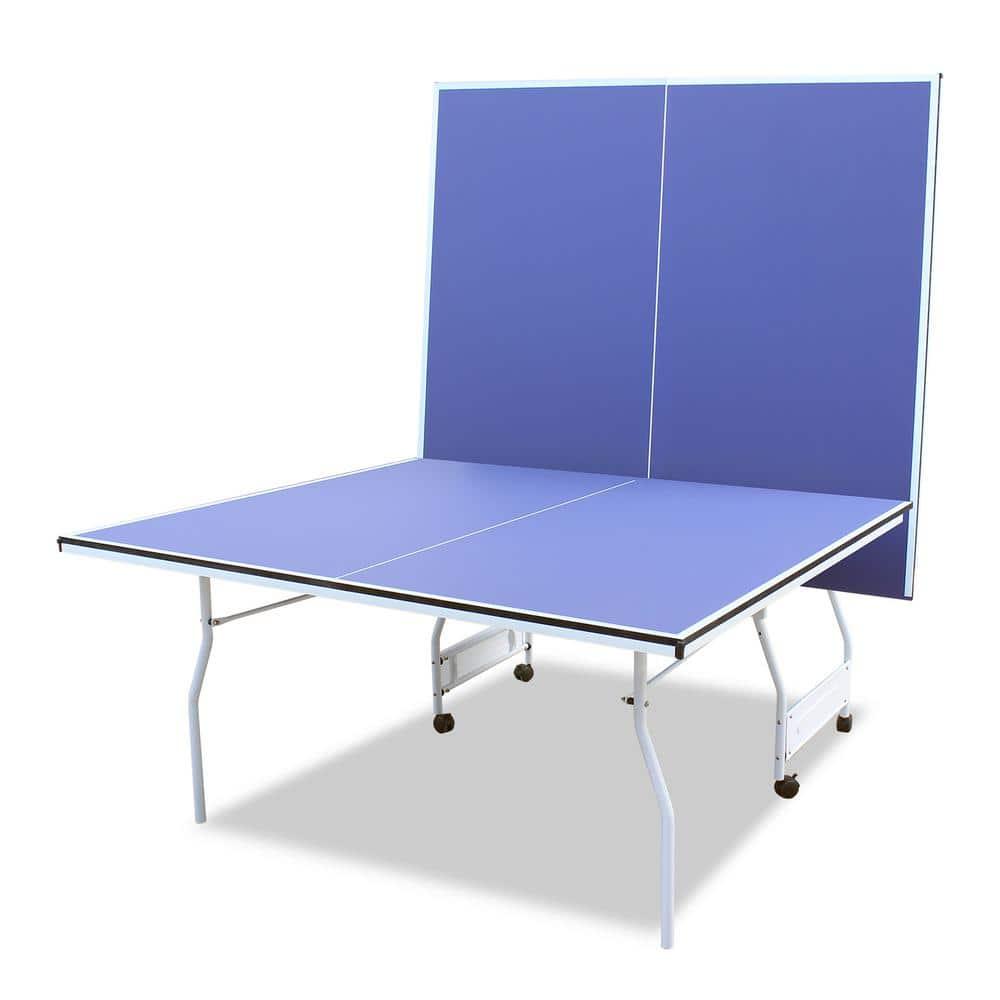 9ft Blue and Silver Foldable Table Tennis Set with Net and Paddles