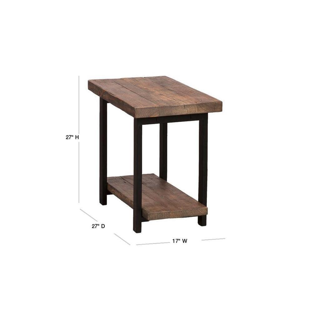 Pomona Solid Wood and Metal End Table with Shelf - Alaterre Furniture: Rustic Design, Fixed Shelf, Rectangle Shape