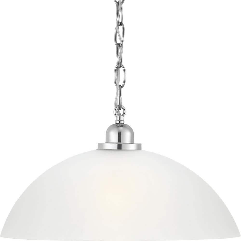 Progress Lighting, Classic Collection, 1-Light Pendant, Brushed Nickel, Etched Glass Shade