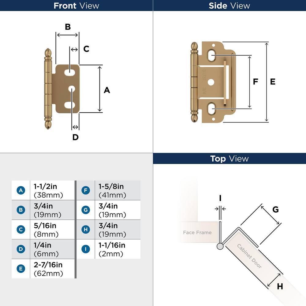 Amerock 110-Degree Inset Surface Champagne Bronze Cabinet Hinge ,