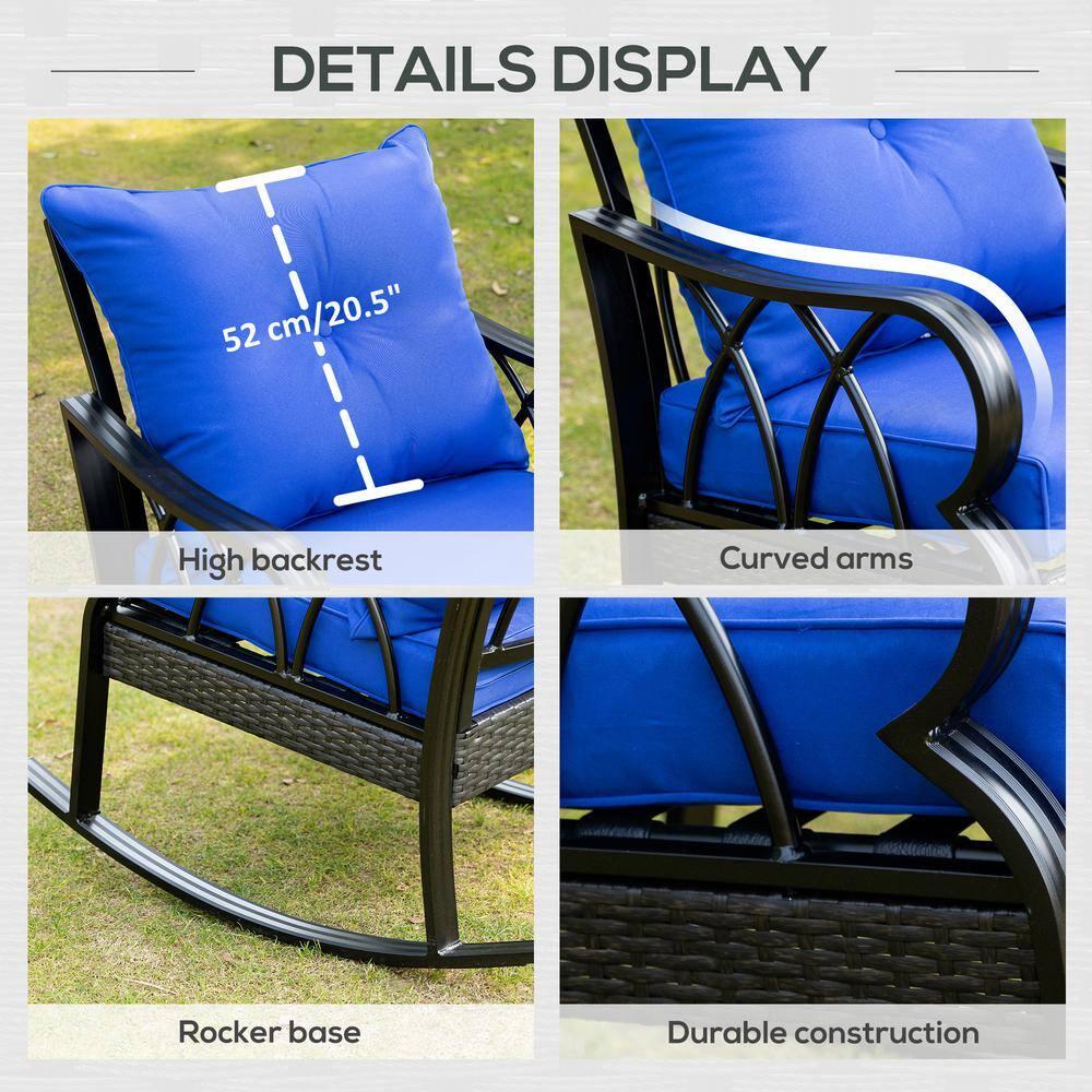 Mercer41 Outsunny Outdoor Wicker Rocking Chair with Padded Cushions, Aluminum Furniture Rattan Porch Rocker