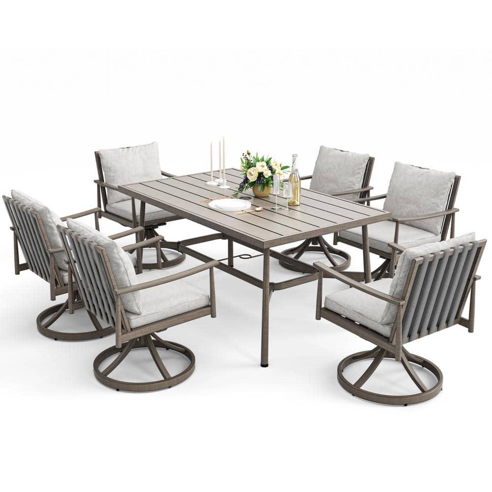 Gray Aluminum 7-Piece Outdoor Dining Set with Cushions