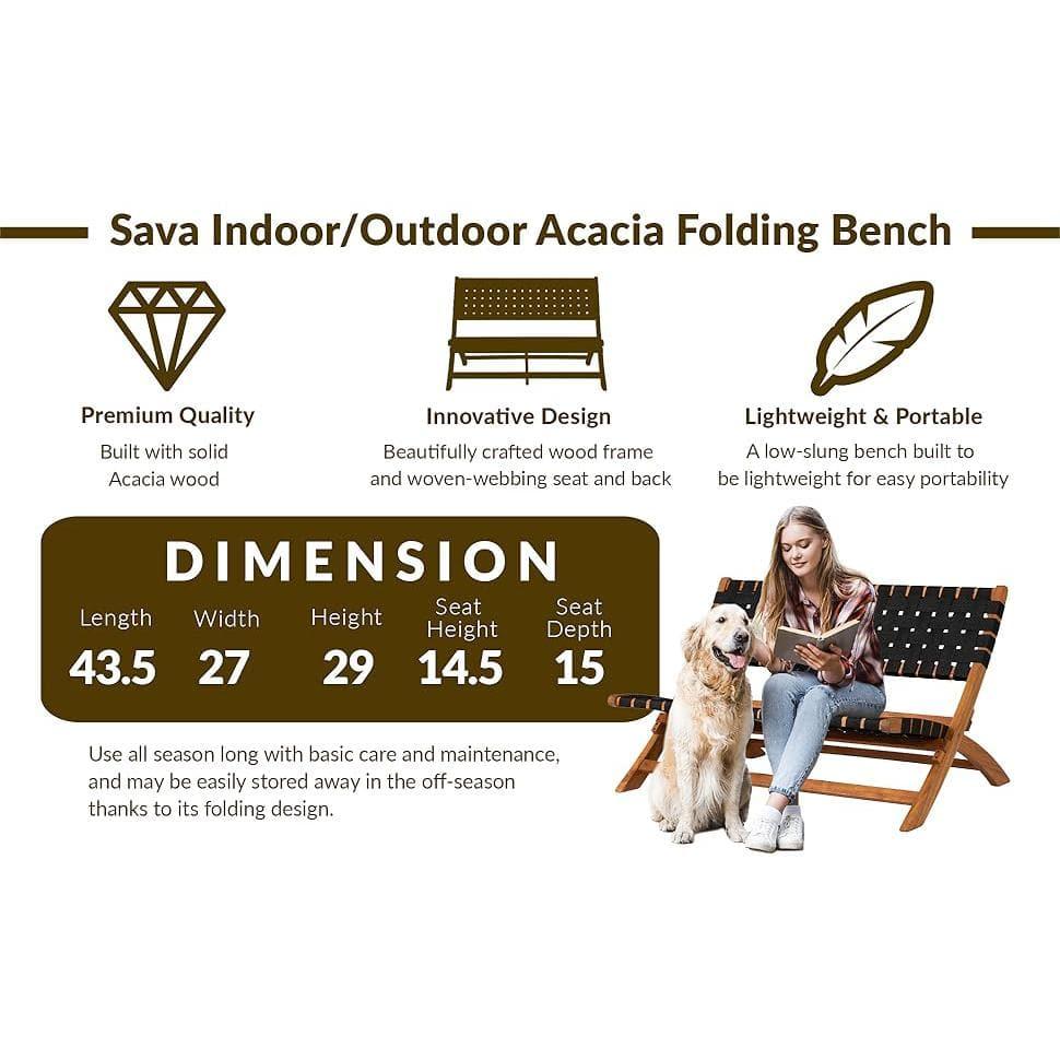 Balkene Home Sava Bench Low-Slung Acacia Wood Construction No Assembly-Unfold-Teak Toned Oil Finish