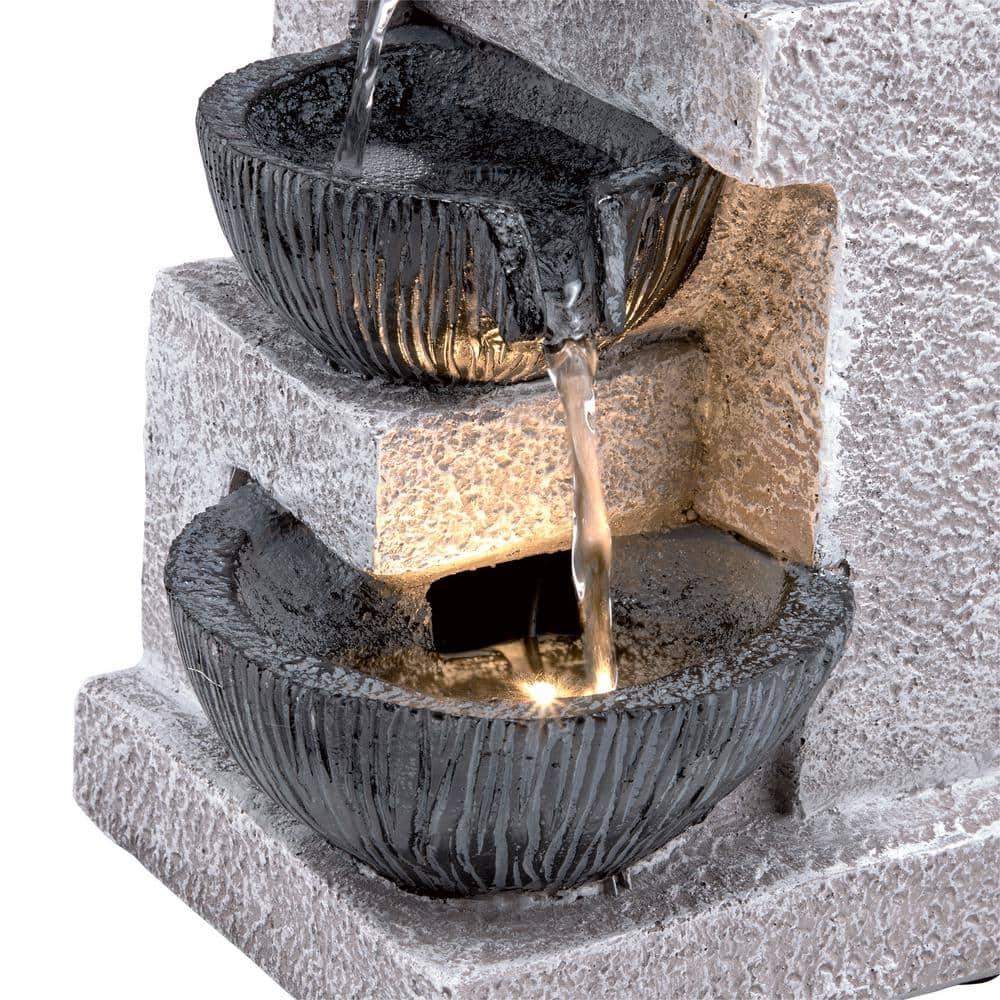 14" Resin Cascading Bowl Tabletop Fountain with LED Lights Gray - Alpine Corporation: Indoor/Outdoor Water Feature, Electric Powered