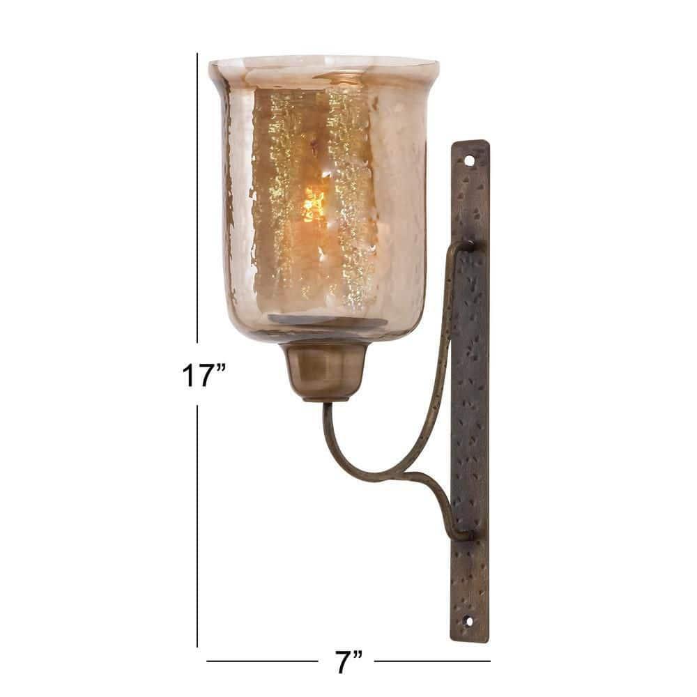 DecMode Bronze Metal Geometric Handmade Pillar Wall Sconce with Smoked Glass
