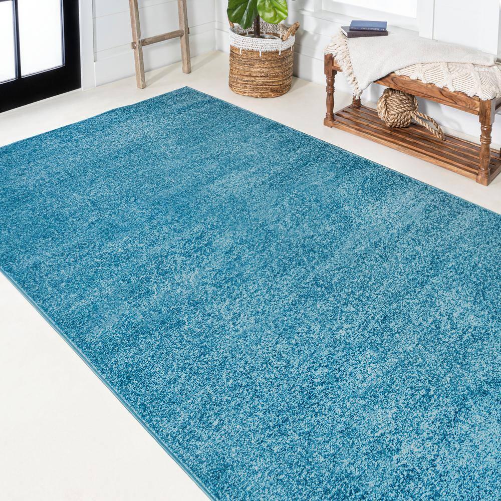 8'x10' Haze Solid Low-Pile Area Rug, Turquoise - JONATHAN Y