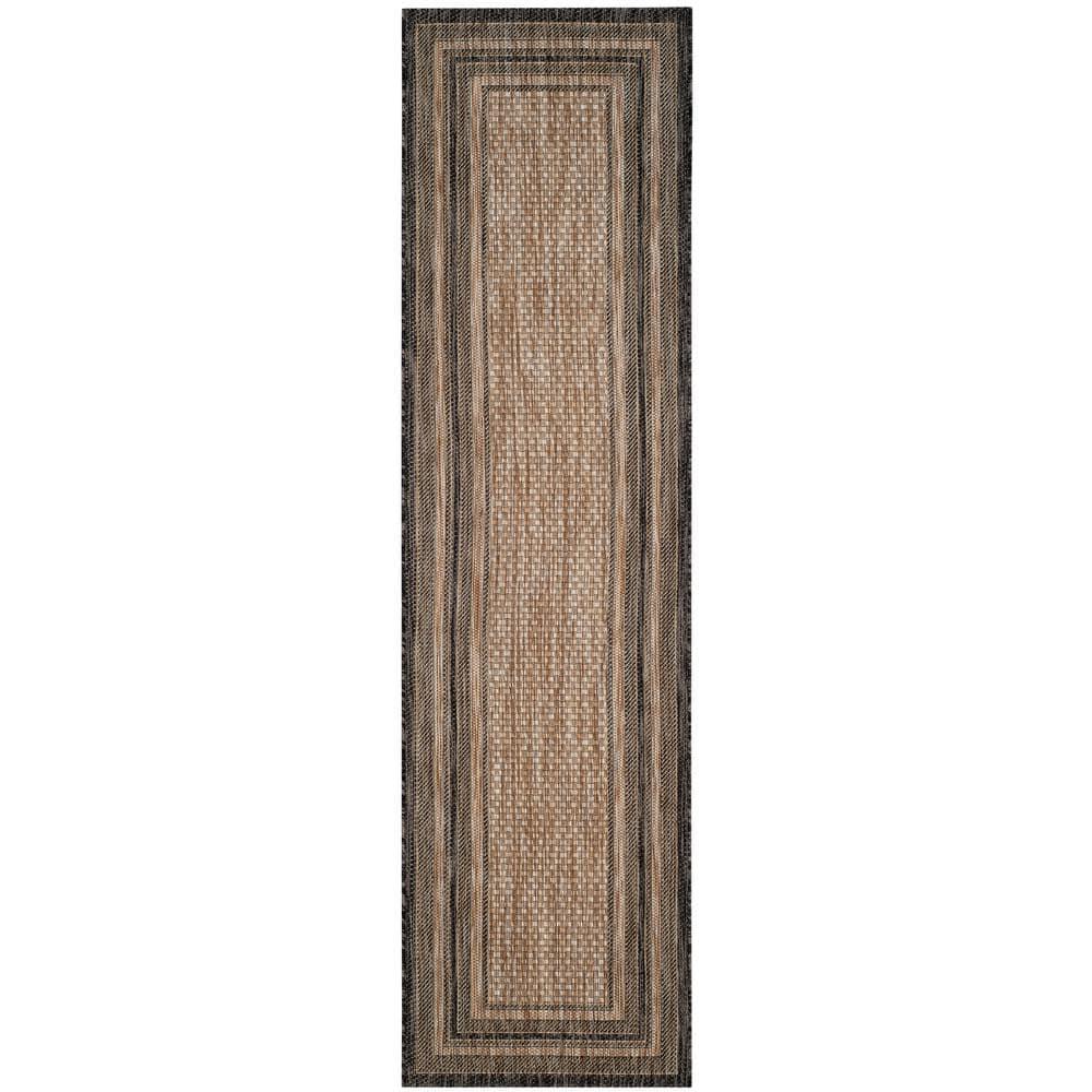SAFAVIEH Courtyard Ercan Bordered Indoor/Outdoor Runner Rug, Natural/Black, 2'3" x 14'