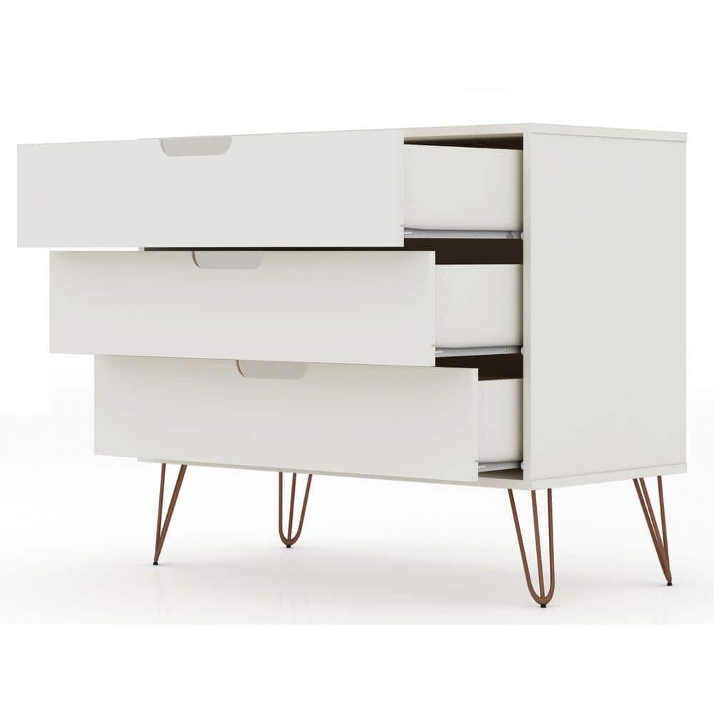 Set of 2 Rockefeller 3 Drawer Dresser Off White - Manhattan Comfort: MDF Bedroom Storage, Easy-Glide, Includes Anti-Tip Hardware