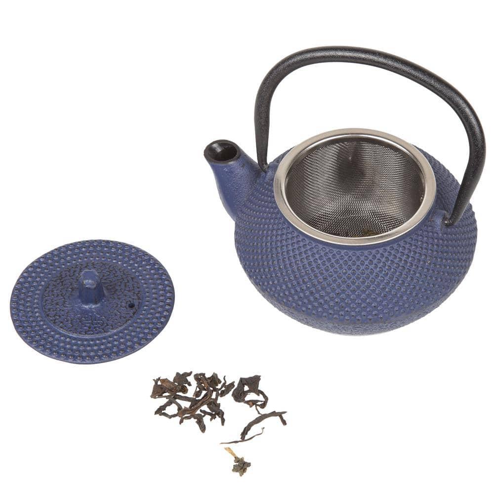 Creative Home Kyusu 10 Oz Blue Cast Iron Teapot with Removable Infuser
