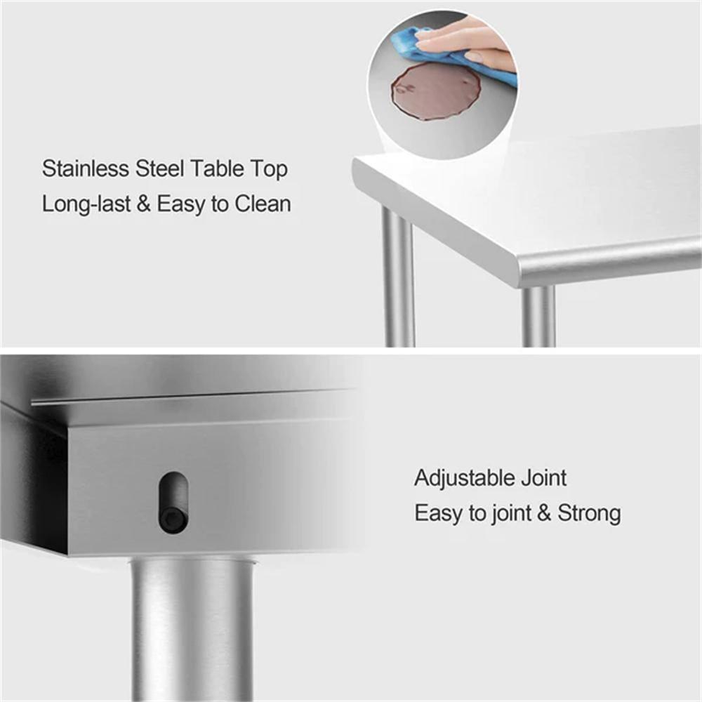 ROVSUN 36'' x 24'' Stainless Steel Table for Prep & Work, Metal Table with Undershelf for Kitchen Restaurant, Home