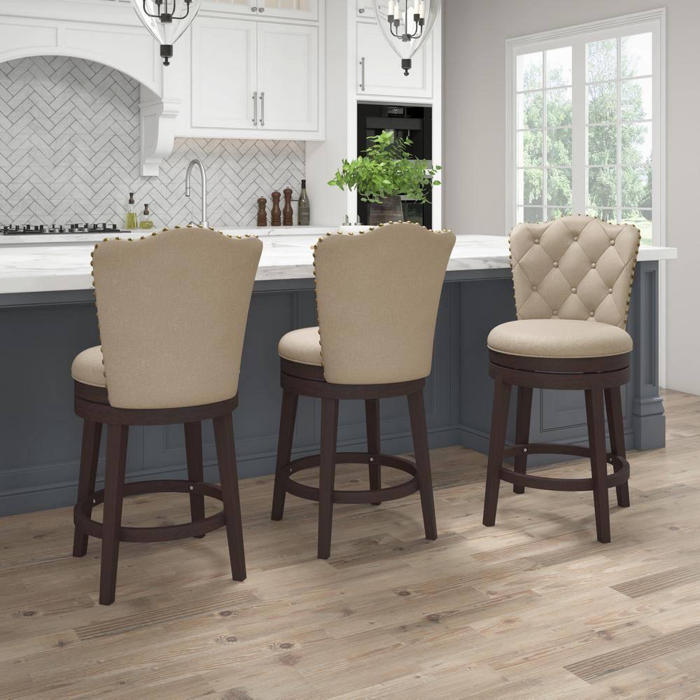 Hillsdale Furniture Edenwood Swivel Counter Height Barstool Cream: Matte Finish, Upholstered, Wood Legs