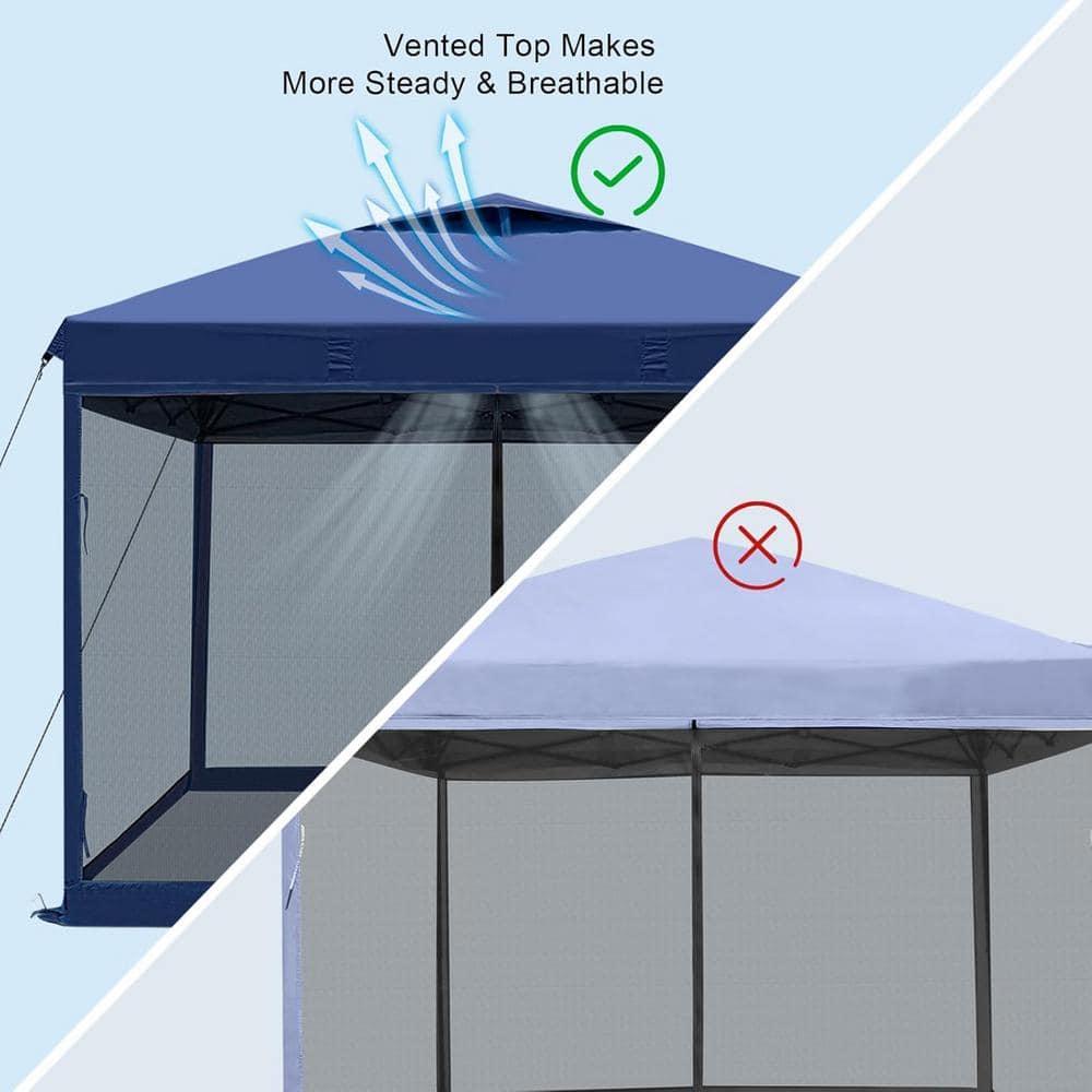 KAMPKEEPER 10x10 Pop Up Canopy Tent with Mosquito Netting - Waterproof Screen Shelter for Sun Shade, Camping, Beach and Outdoor Events, Navy Blue