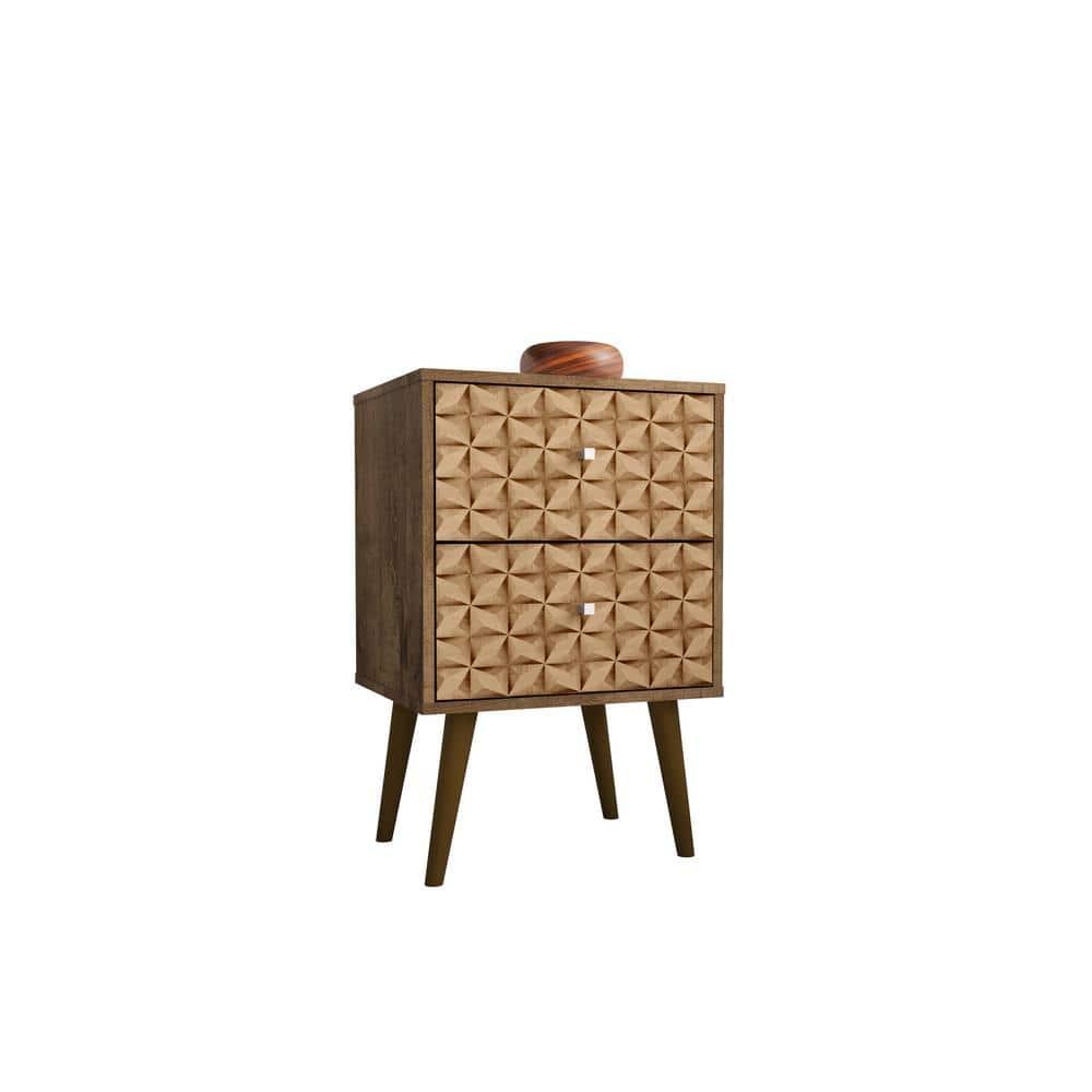 Liberty 2.0 Mid Century Modern Nightstand with 3D Brown Prints Rustic Brown - Manhattan Comfort