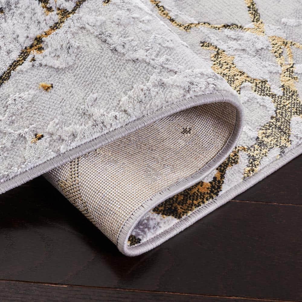 Amelia ALA293 Power Loomed Indoor Area Rug - Grey/Gold - 5' Round - Safavieh