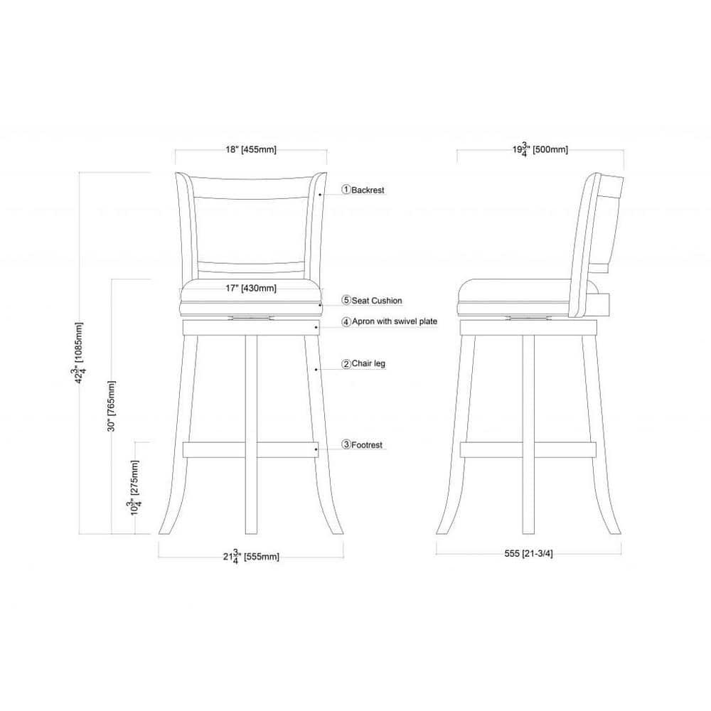 29" Augusta Swivel Barstool Brown - Boraam Industries: Contoured Back, Rubberwood Legs, 300 lbs Capacity