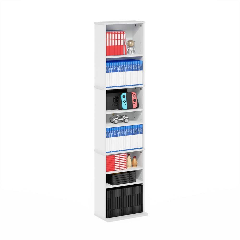 Furinno JAYA 9-Shelf Multimedia Media Storage Tower Rack with Adjustable Shelves, White