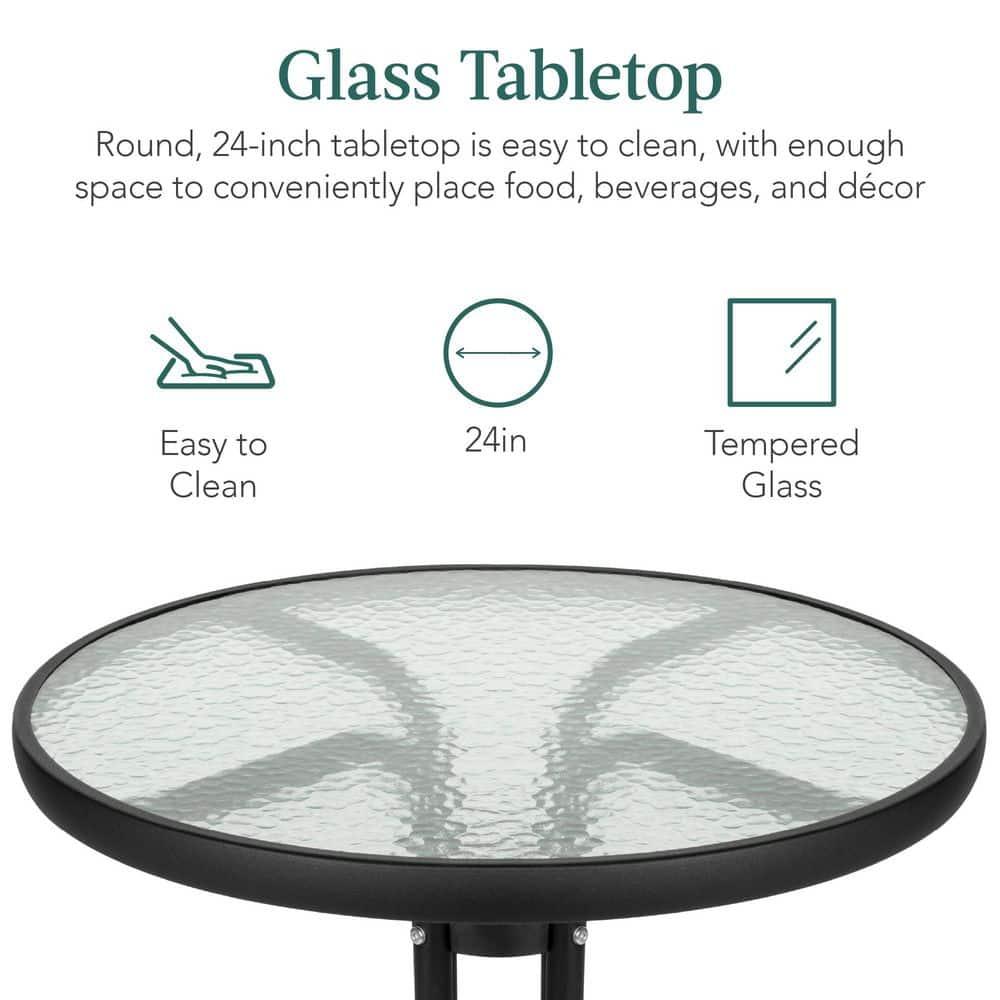 George Oliver 3-Piece Patio Bistro Dining Furniture Set W/ Glass Tabletop, Folding Chairs