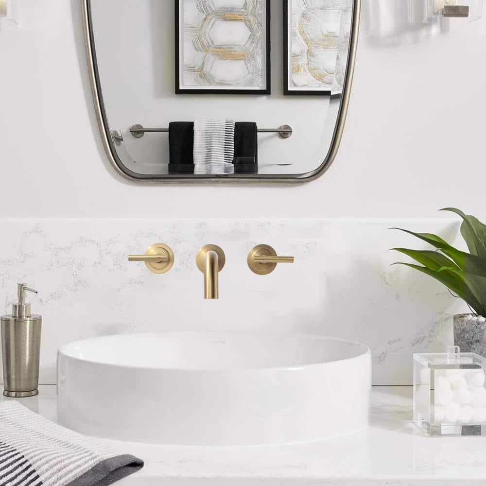 2-Handle 2-Hole Wall Mounted Bathroon Sink Faucet In Spot Resist (Valve Included)