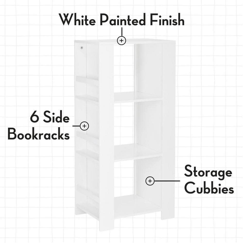 RiverRidge Kids Bookshelf and Toy Organizer Tower with 3 Cubbies and 6 Bookracks for Playroom, Nursery, and Reading Book Nook
