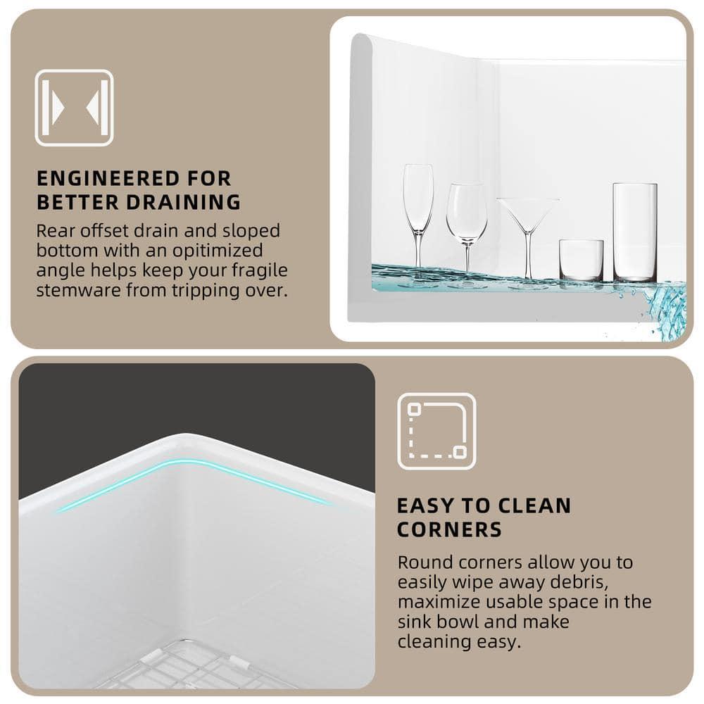 Small Farmhouse Sink 24 X18 White Fireclay Undermount Kitchen Sinks Deep Single Bowl Drop in Modern Apron Front Farm Sink For Kitchen with Protective Bottom Grid and Strainer