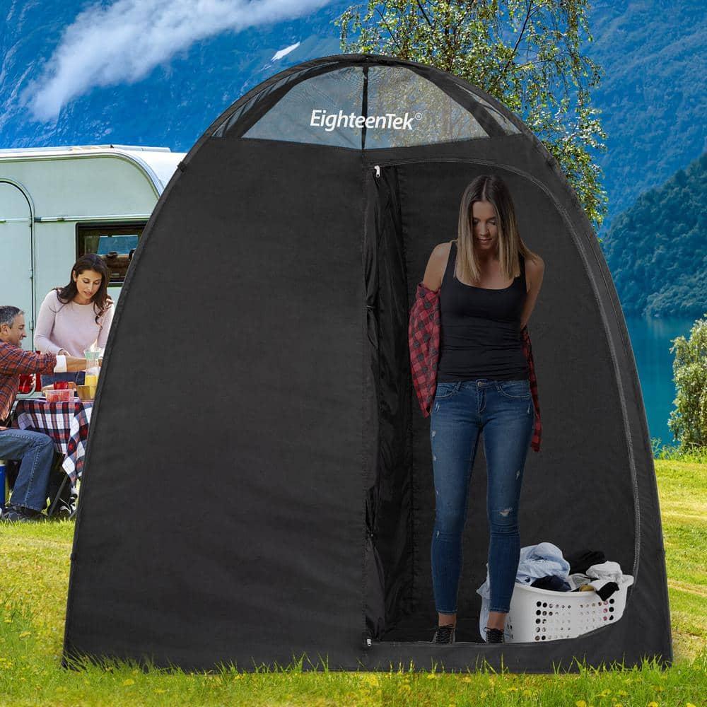 EighteenTek Camping Shower Tent Changing Room 2 Rooms Outdoor Pop Up Camping Toilet Portable Privacy Dressing Shelter 83"x43"x80"H