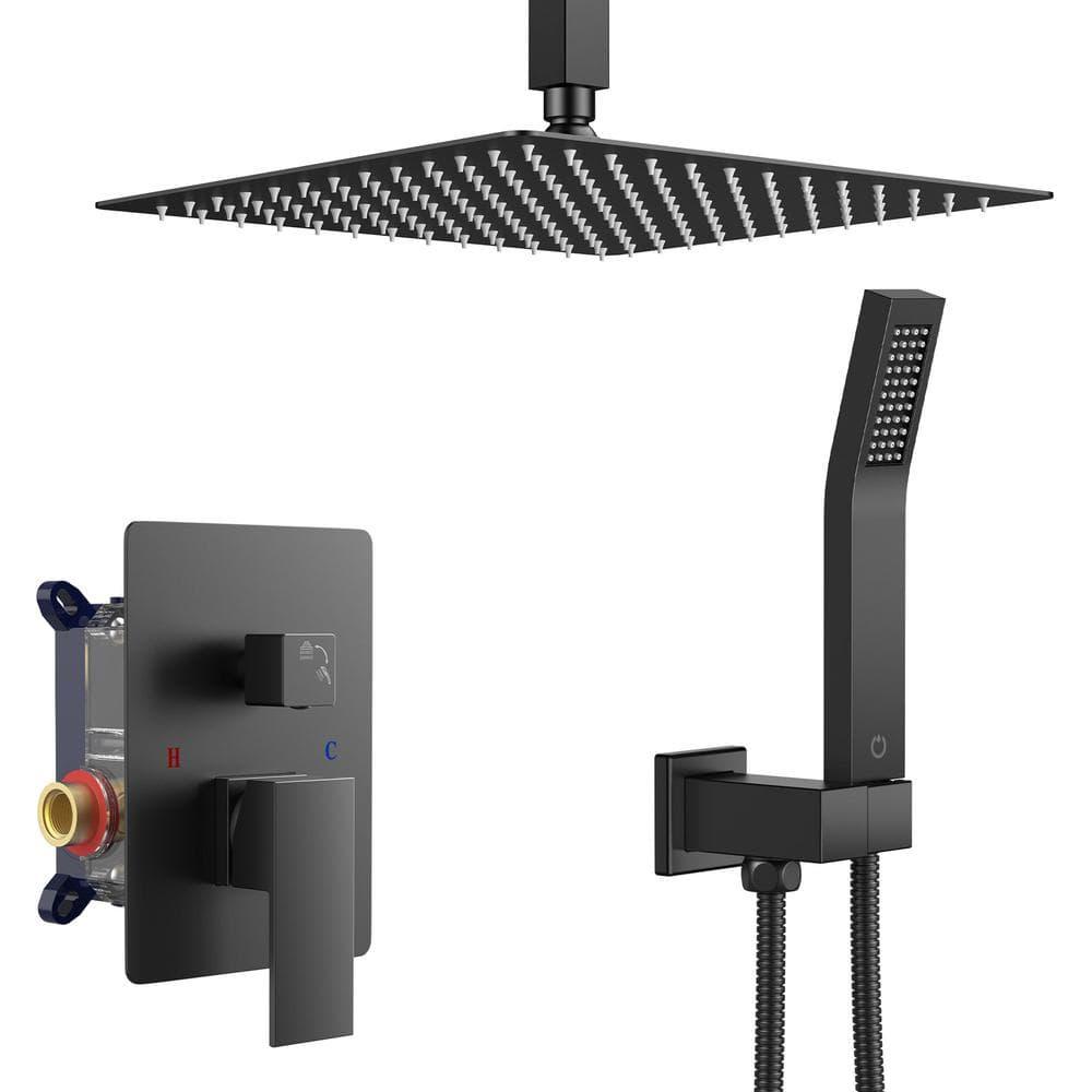 FORIOUS Shower Head System, 10 Inch Rain Shower Faucet Set with Handheld Spray Combo Rough-in Valve, Solid Brass Pressure Balanced Valve Trim Kit, Ceiling Mount, Matte Black