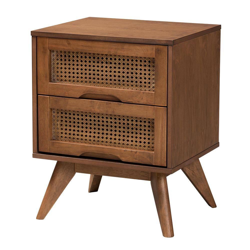 Baxton Studio Nura Walnut Brown Wood and Rattan King Size 3-Piece Bedroom Set