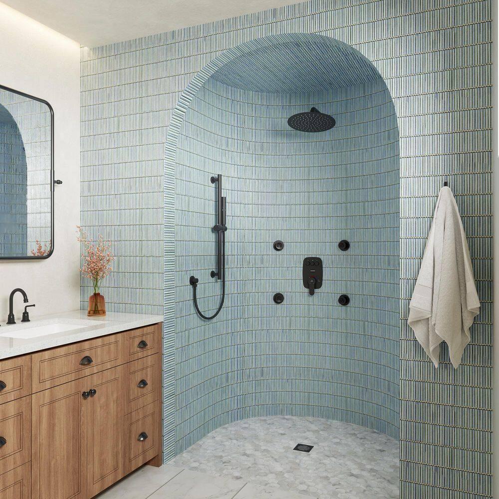 3-Function 12 Inch Temperature Digital Display Shower System With 2-Setting Slider Bar Handheld And 4Pcs Body Jets