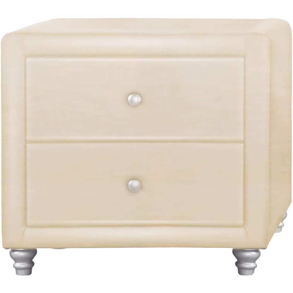 Camden Isle Faux Leather Upholstered 2 Drawer Nightstand in Beige