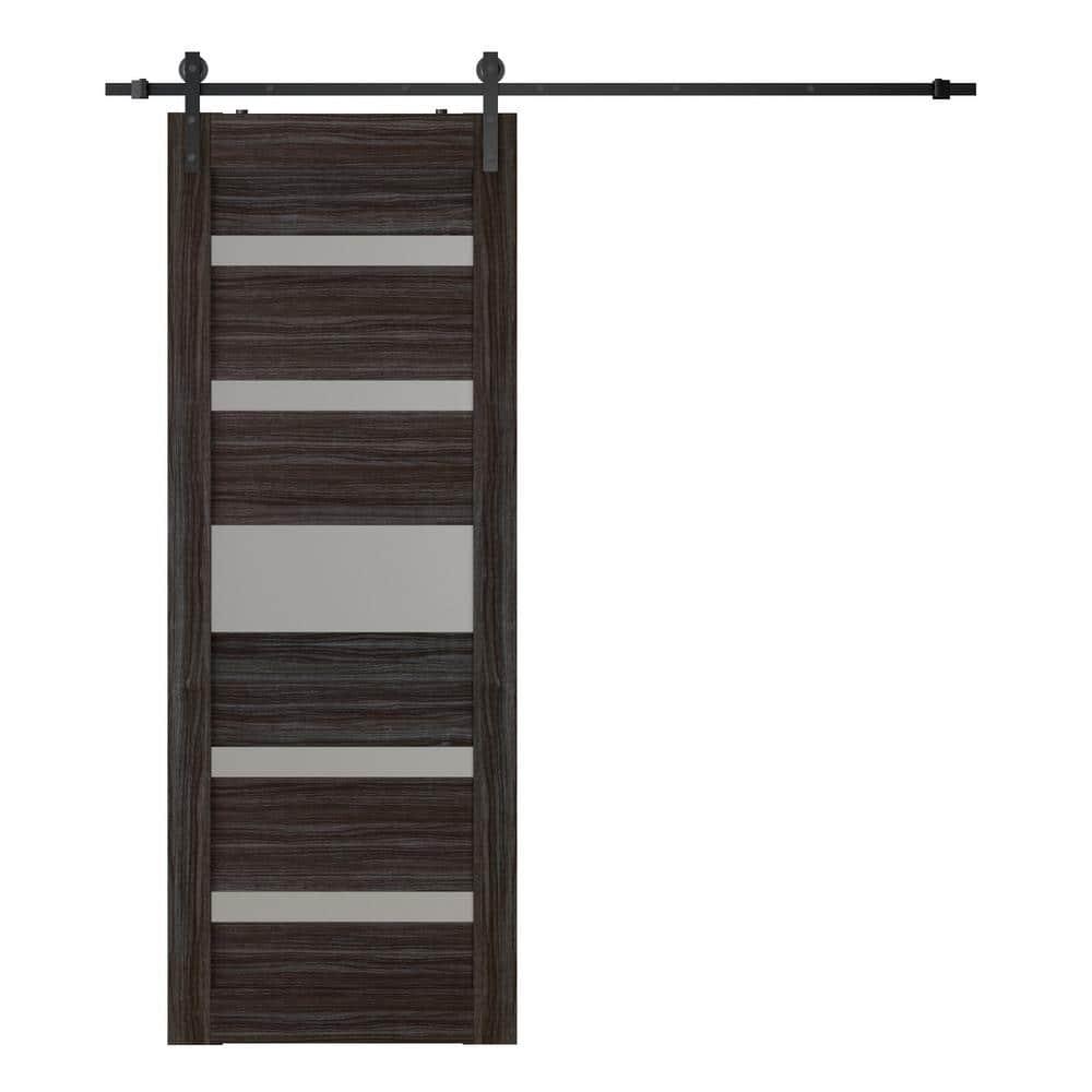 Belldinni Gina Solid Manufactured Wood and Glass Paneled Prefinished Barn Door with Installation Hardware Kit