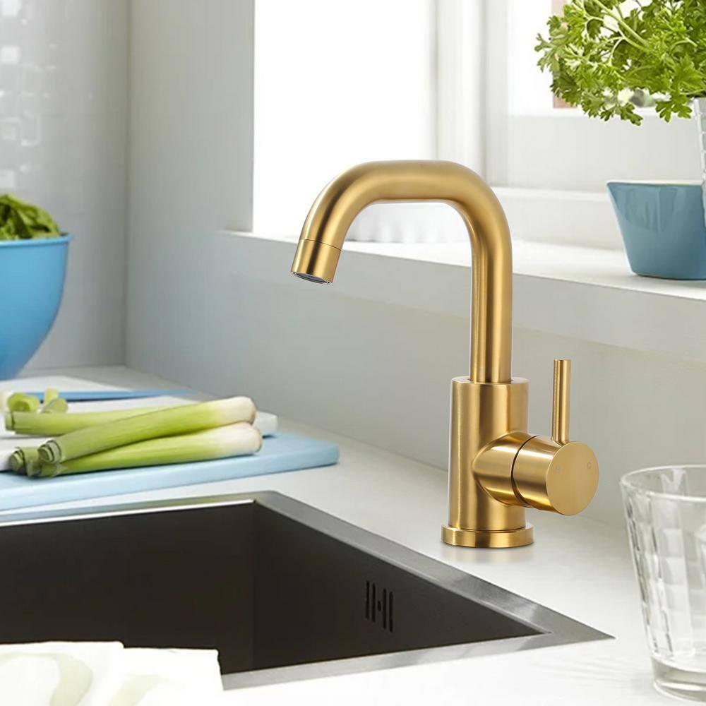 Single Handle Stainless Steel Bar Faucet With Supply Lines And Deckplate