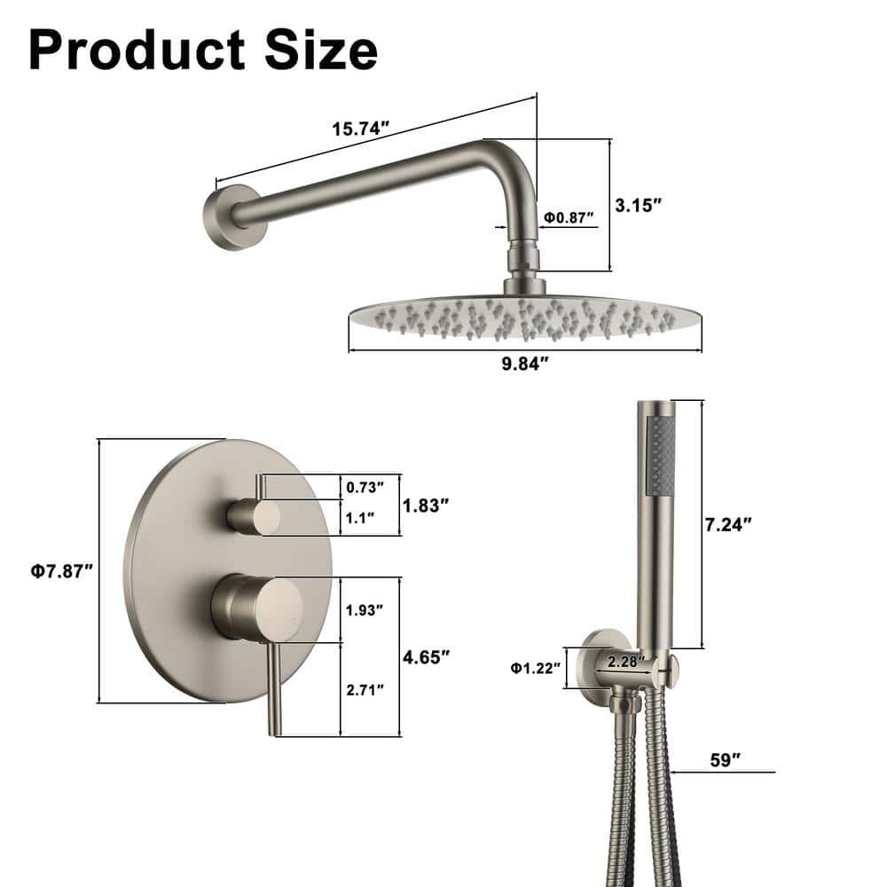 Pressure-Balanced Complete Shower System with 10-Inch Rain Shower Head, Handheld, Rough-in Valve