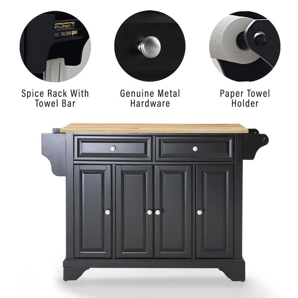 Lafayette Cuisine Kitchen Island with Natural Wood Top - Black