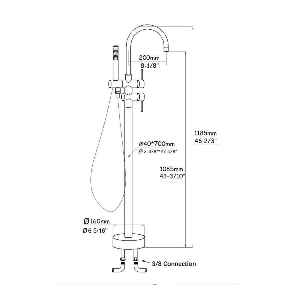 Double Handle Floor Mounted Freestanding Tub Filler With Handshower